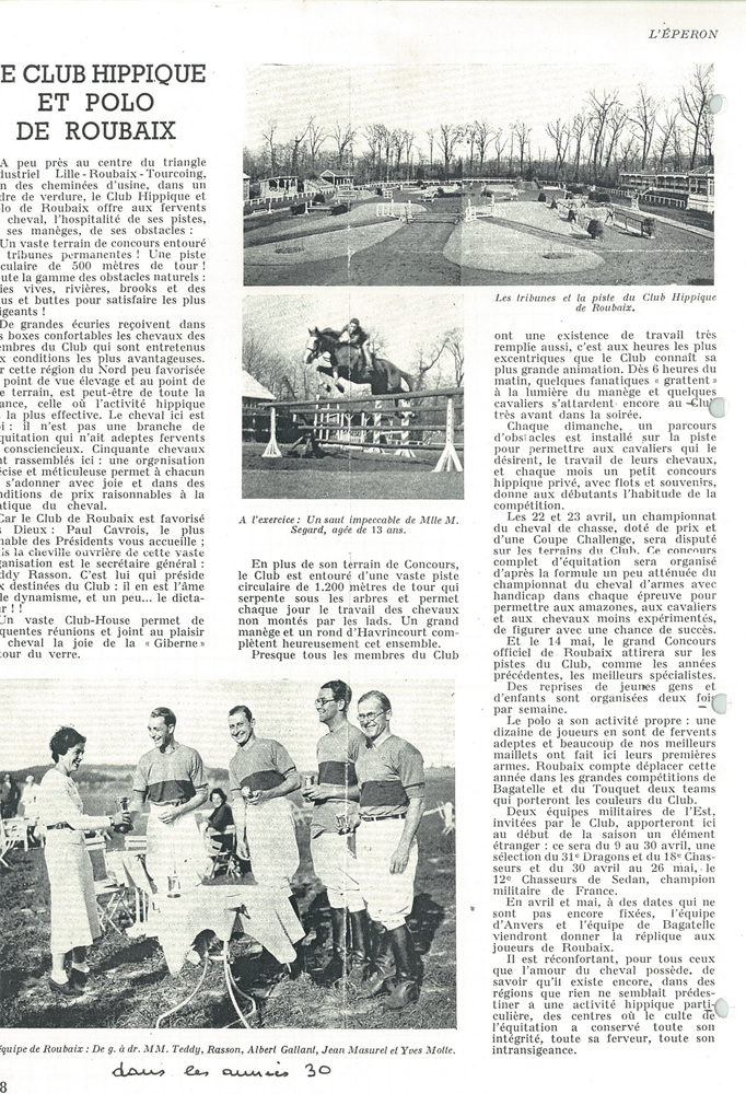 Années 30 - Article sur le club et son équipe de polo